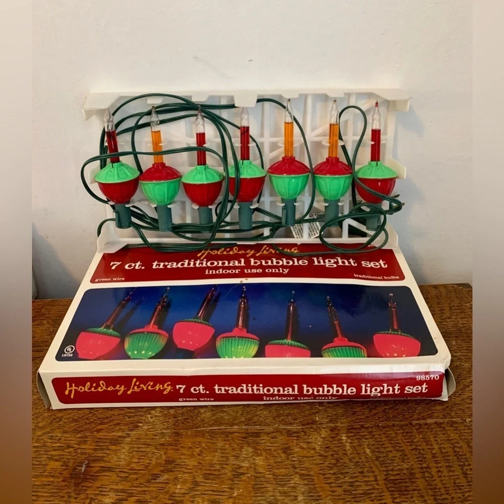 VTG (2) SET Target Bubble string Light 7 bulbs Christmas holiday red green WORKS